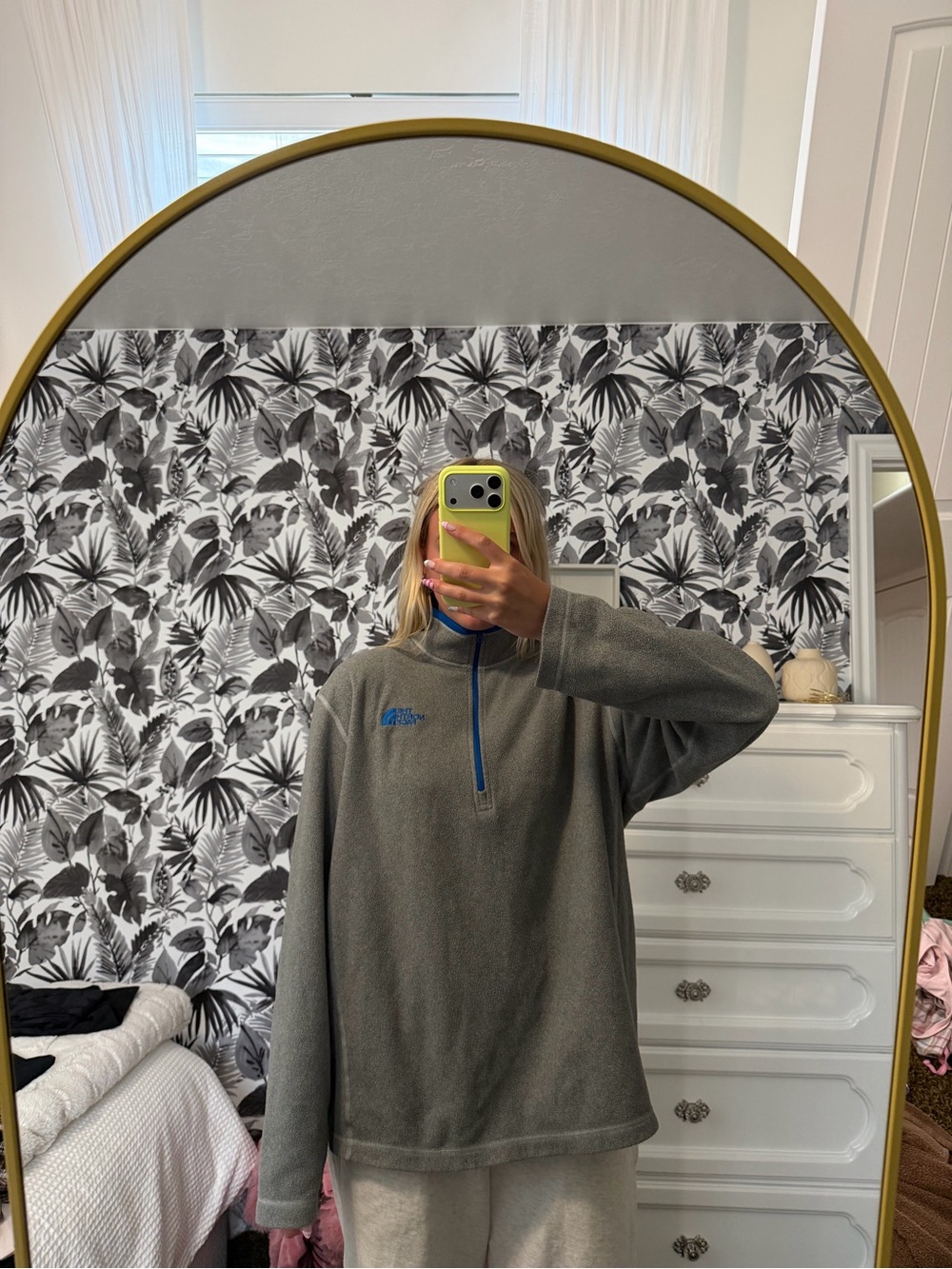 The North Face  Gray Half-Zip Fleece with Blue Trim